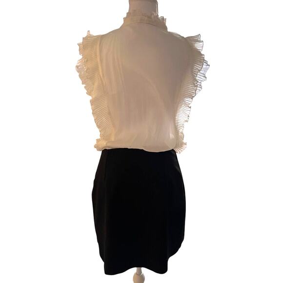Zara Trafaluc Ruffle Sleeve Pleated Dress Black White Mock Neck S NWT Office - Picture 2 of 7